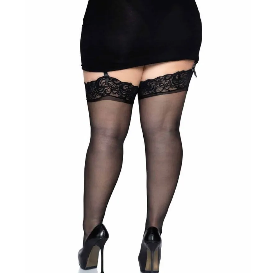 LEG Avenue Hosiery Nylonstrümpfe mit Spitzenabschluss Plus schwarz