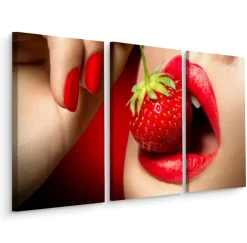 Leinwand Bilder SET 3-Teilig Erotik 3D Erdbeerfrau Wandbilder xxl 5708