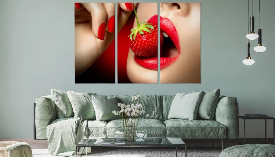 Leinwand Bilder SET 3-Teilig Erotik 3D Erdbeerfrau Wandbilder xxl 5708