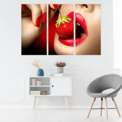 Leinwand Bilder SET 3-Teilig Erotik 3D Erdbeerfrau Wandbilder xxl 5708