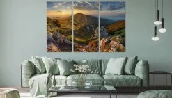 Leinwand Bilder SET 3-Teilig Sonnenuntergang Berge Gebirge Land 4515