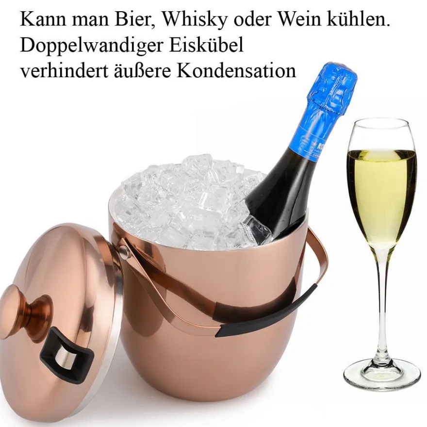 3L Eiseimer 304 Edelstahl mit Abtropfgitter Eiszange, Eiswürfelbehälter Eiskühler