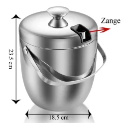 3L Eiseimer 304 Edelstahl mit Abtropfgitter Eiszange, Eiswürfelbehälter Eiskühler