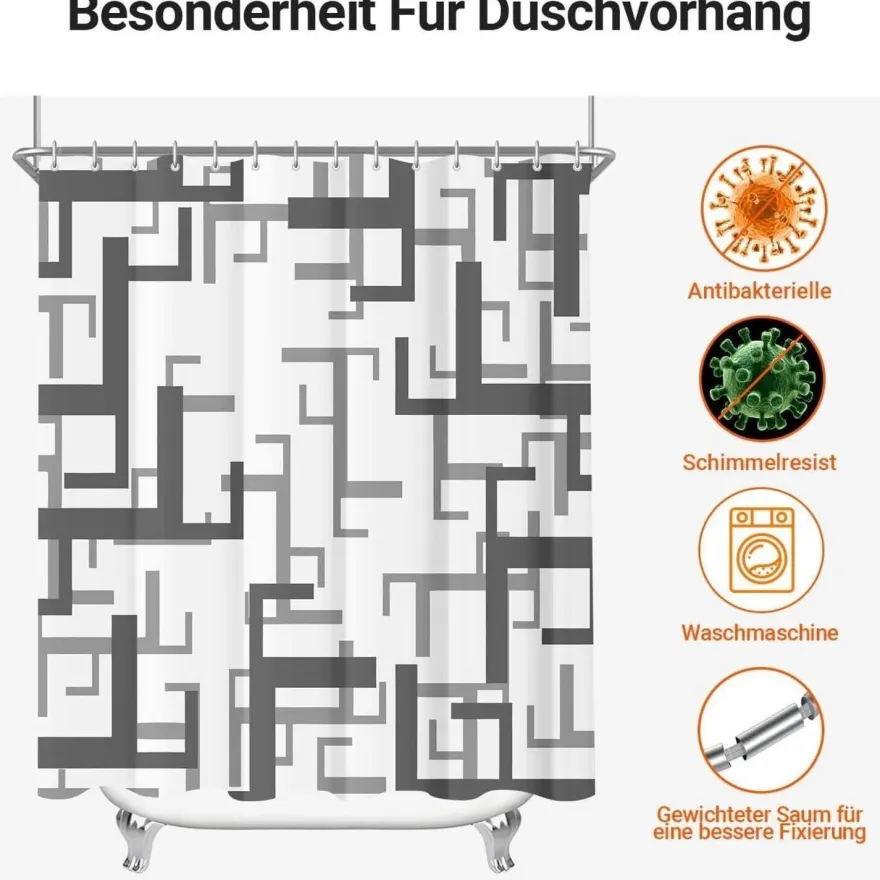Lerores Duschvorhang Block Antischimmel Textil 200x160cm 12 Ösen Badezimmer
