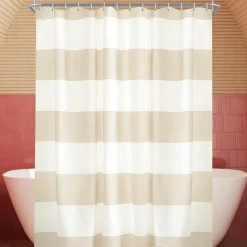 Lerores Duschvorhang 80x180 cm Beige Streifen, Wasserabweisend, Waschbar