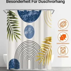 Lerores Duschvorhang 120x200 cm Blau Blätter Linie, Beschwerter Saum