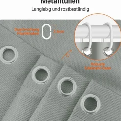 Lerores Duschvorhang 180x190cm Grau Wasserabweisend Antischimmel Polyester