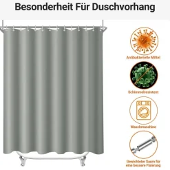 Lerores Duschvorhang 180x190cm Grau Wasserabweisend Antischimmel Polyester