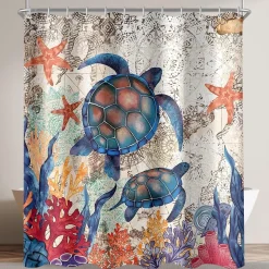 Lerores Duschvorhang 180x200cm Schildkröte Seesterne - Wasserabweisend