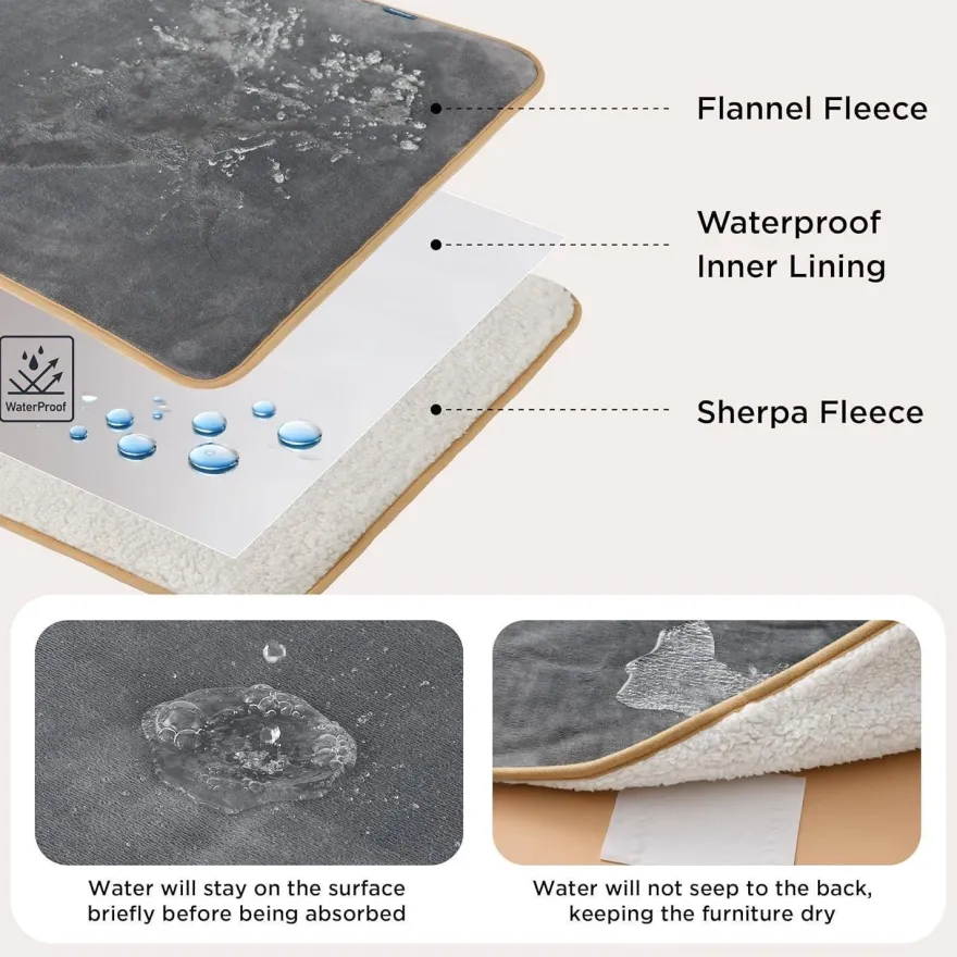 Lesure Wasserdichte Hundedecke Sherpa Fleece 100x80cm Grau, Waschbar & Wendbar