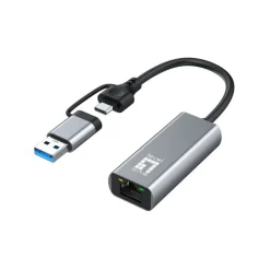 LevelOne Adapter USB-C + USB-A -> RJ45 10/100/1000/2500, gr
