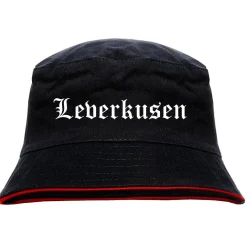 Leverkusen Anglerhut - Altdeutsche Schrift - Schwarz-Roter Fischerhut