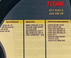 5 L Fuchs Titan Gt1 Flex 5 0W-20 MB 229.71 | 229.72 | BMW LL-17 FE+ | OV0401547