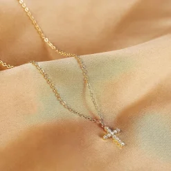 Lilbitty Kreuz Diamant Kette Gold 14K Halskette Damen Modeschmuck