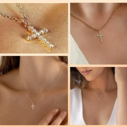 Lilbitty Kreuz Diamant Kette Gold 14K Halskette Damen Modeschmuck