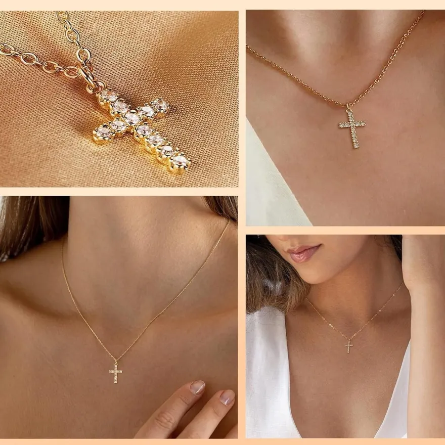 Lilbitty Kreuz Diamant Kette Gold 14K Halskette Damen Modeschmuck