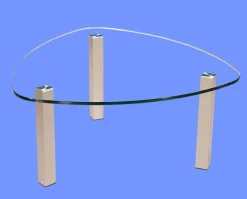 LIN-5H Couchtisch Glas Wankelform mit/ ohne Ablage echt Edelstahlgestell mit Rollen