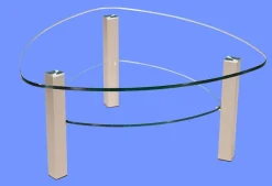 LIN-5H Couchtisch Glas Wankelform mit/ ohne Ablage echt Edelstahlgestell mit Rollen