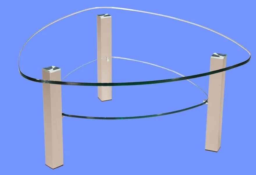 LIN-5H Couchtisch Glas Wankelform mit/ ohne Ablage echt Edelstahlgestell mit Rollen