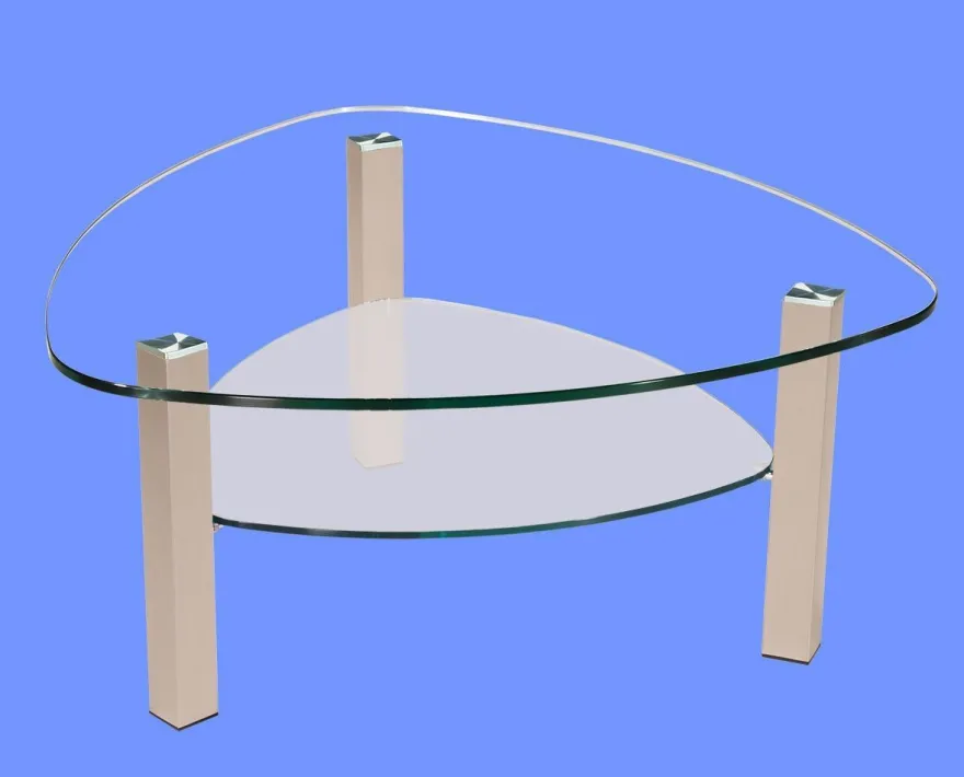 LIN-5H Couchtisch Glas Wankelform mit/ ohne Ablage echt Edelstahlgestell mit Rollen