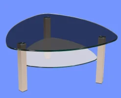LIN-5H Couchtisch Glas Wankelform mit/ ohne Ablage echt Edelstahlgestell mit Rollen