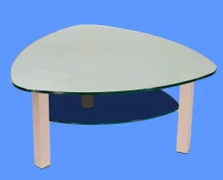 LIN-5H Couchtisch Glas Wankelform mit/ ohne Ablage echt Edelstahlgestell mit Rollen