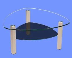 LIN-5H Couchtisch Glas Wankelform mit/ ohne Ablage echt Edelstahlgestell mit Rollen