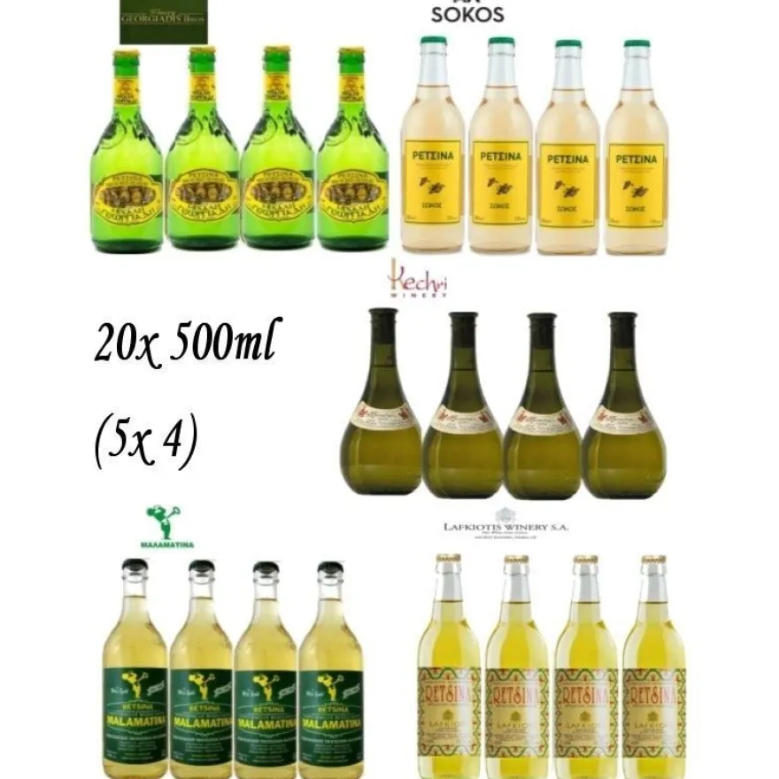 10 Liter Retsina Probierset 5x 4 Georgiadi Soko Kechri Malamatina Lafkioti