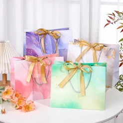 Livdouyu 8 Stück Geschenktaschen, Marmoriertes Design, 25x20x12.5cm, Perfekt