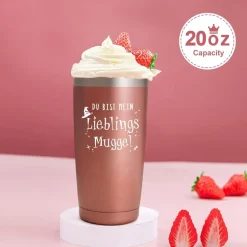 Livole Isolierter Camping Becher 20oz (600ml) - Roségold - Geschenk für Frauen