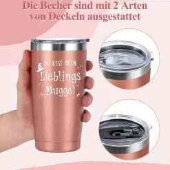 Livole Isolierter Camping Becher 20oz (600ml) - Roségold - Geschenk für Frauen
