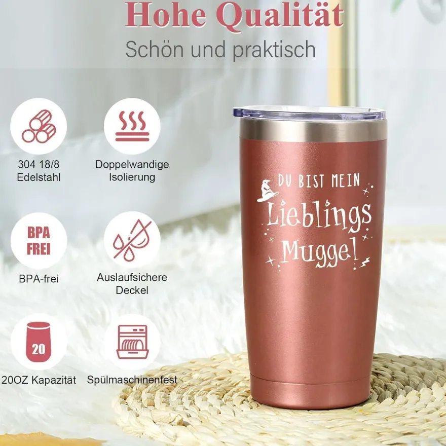 Livole Isolierter Camping Becher 20oz (600ml) - Roségold - Geschenk für Frauen