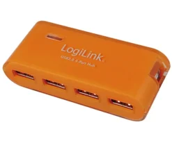 LogiLink USB 4-Port Hub - orange - mit Netzteil mit 4 USB 2.0-Anschléssen