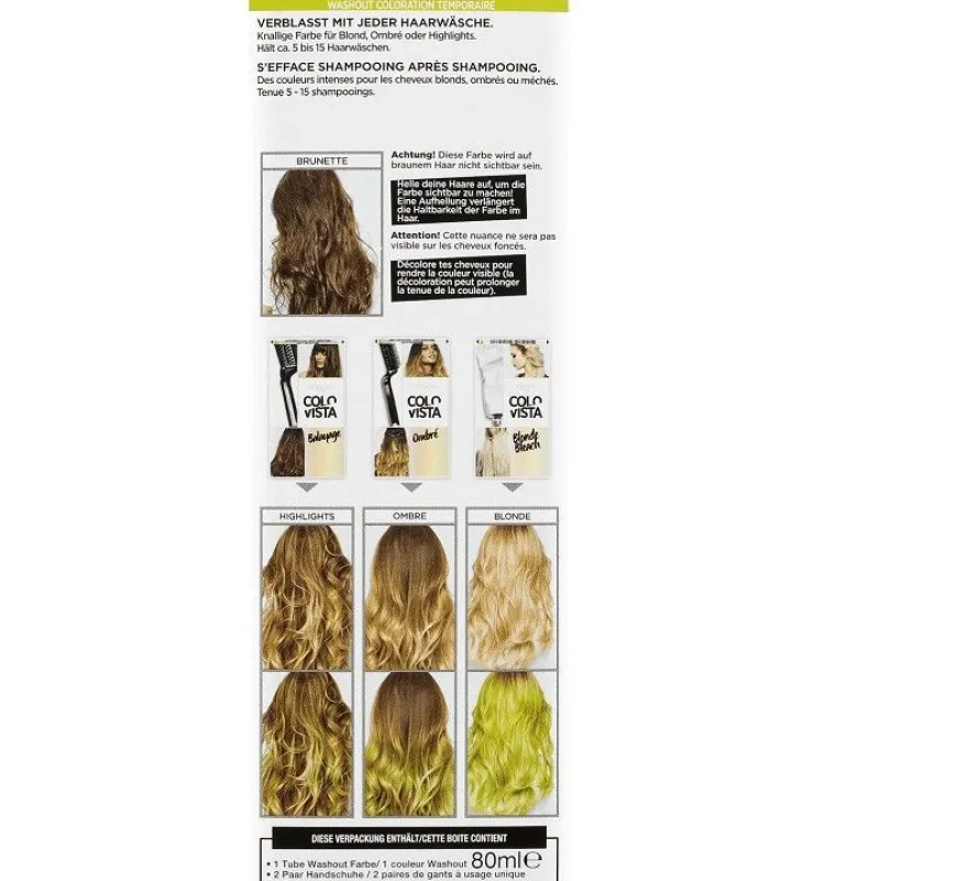 Loreal Colovista Limehair Farbe Auswaschbar nach 5-15 Haarwäschen Paris