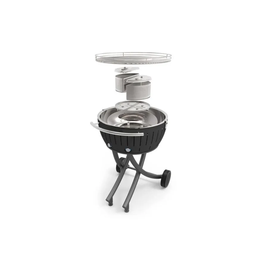 LotusGrill XXL (G600) Gartengrill 21,8kg, Anthrazitgrau mit USB Anschluss