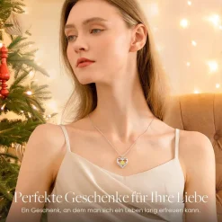 LOUISA SECRET Damen Halskette mit Herz Anhänger, 925 Sterling Silber, Rosegold