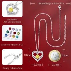 LOUISA SECRET Damen Halskette mit Herz Anhänger, 925 Sterling Silber, Rosegold