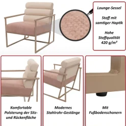 Lounge-Sessel HWC-O38, Cocktail-/Polstersessel, Stoff/Textil (420 g/m²) Metall
