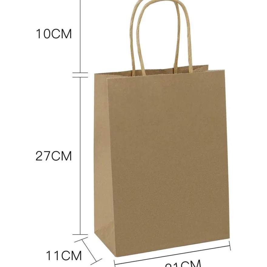 Loveinside Kraft Papiertüten Medium Braun mit Griffen, 25 Stück - 21x11x27 cm