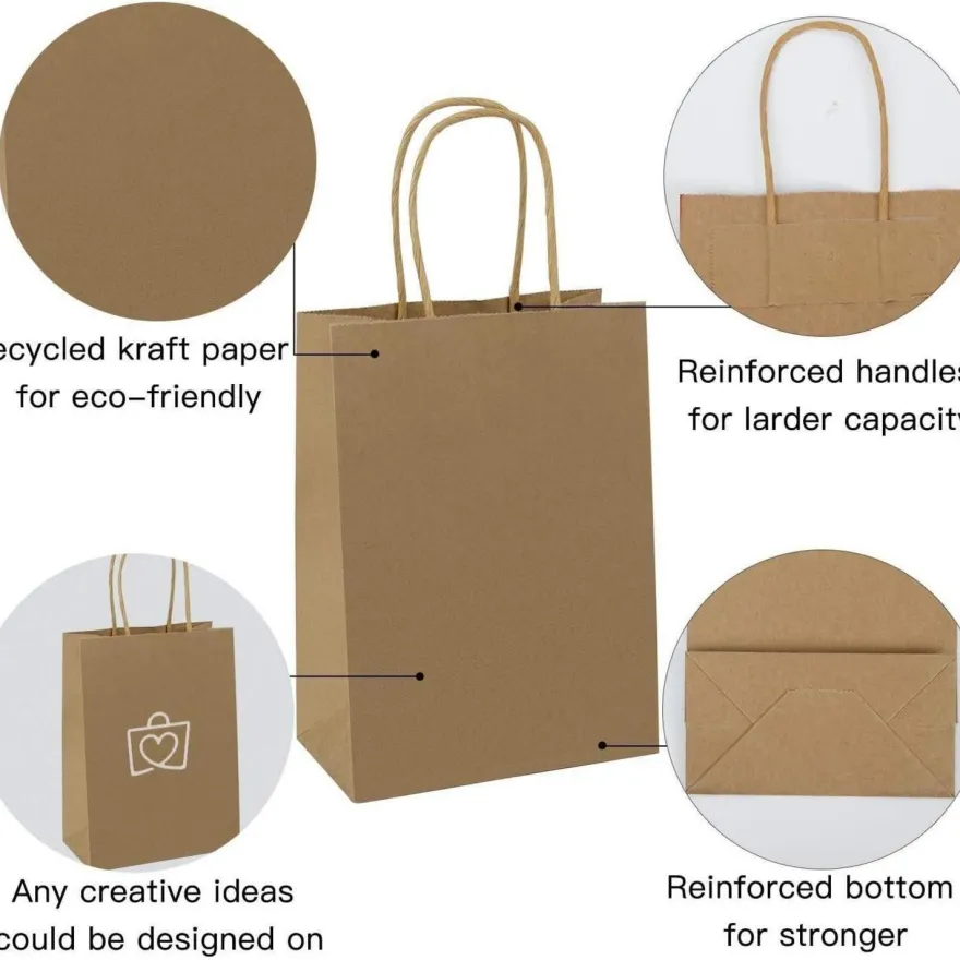 Loveinside Kraft Papiertüten Medium Braun mit Griffen, 25 Stück - 21x11x27 cm