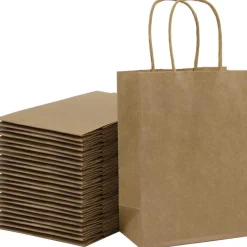 Loveinside Kraft Papiertüten Medium Braun mit Griffen, 25 Stück - 21x11x27 cm