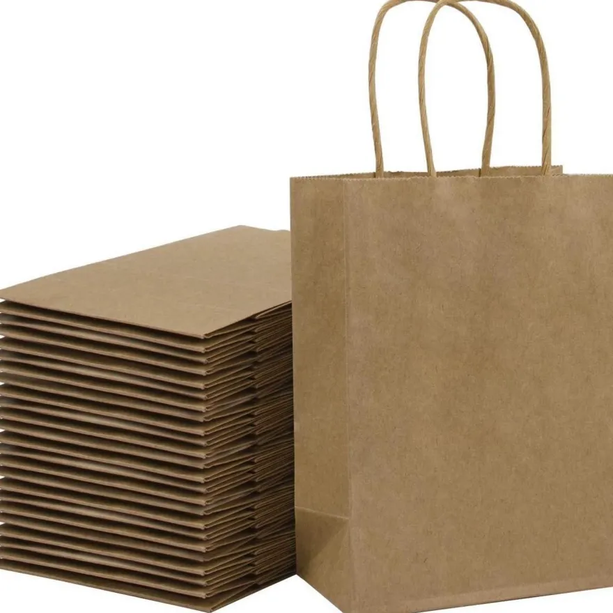 Loveinside Kraft Papiertüten Medium Braun mit Griffen, 25 Stück - 21x11x27 cm
