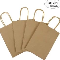 Loveinside Kraft Papiertüten Medium Braun mit Griffen, 25 Stück - 21x11x27 cm