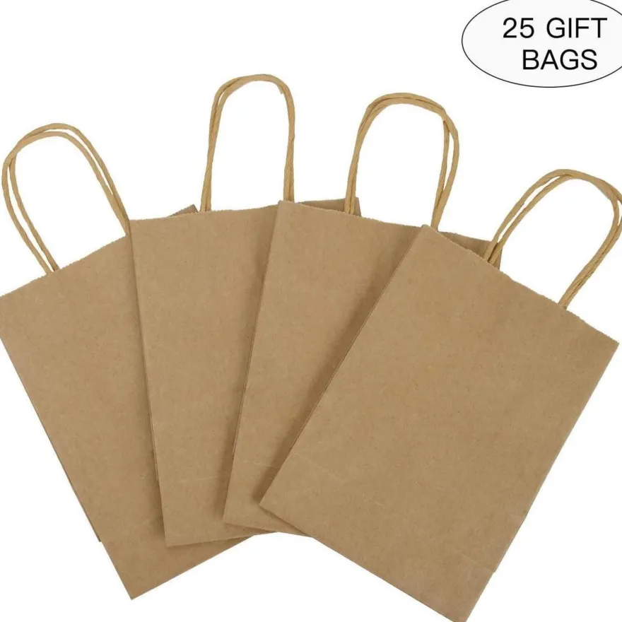 Loveinside Kraft Papiertüten Medium Braun mit Griffen, 25 Stück - 21x11x27 cm