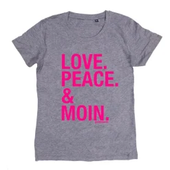 Love Peace Moin T-Shirt grau meliert pink goldmarie Shirt mit Print Motiv
