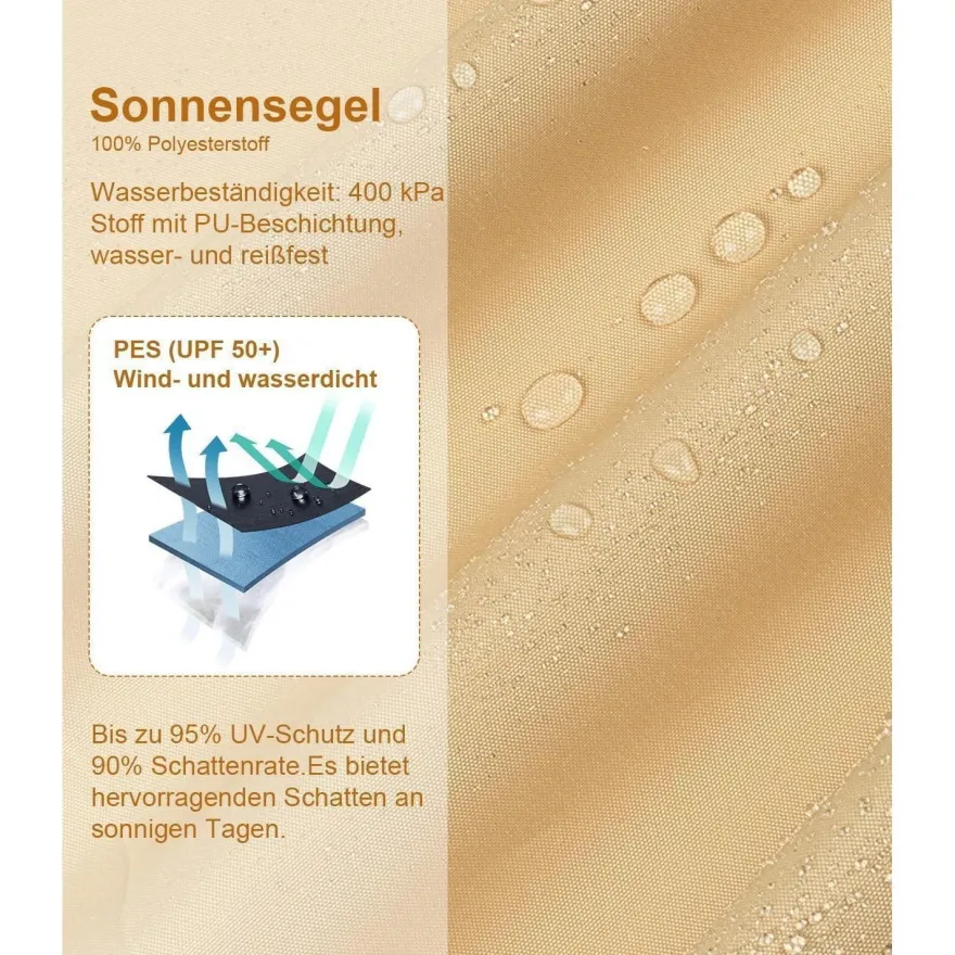 LOVE STORY Sonnensegel 2x3m Rechteckig Sandbeige - Wasserdicht, 95% UV-Schutz