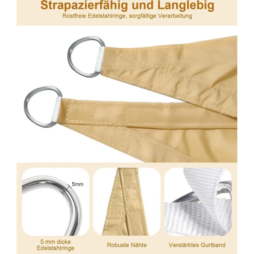 LOVE STORY Sonnensegel 2x3m Rechteckig Sandbeige - Wasserdicht, 95% UV-Schutz