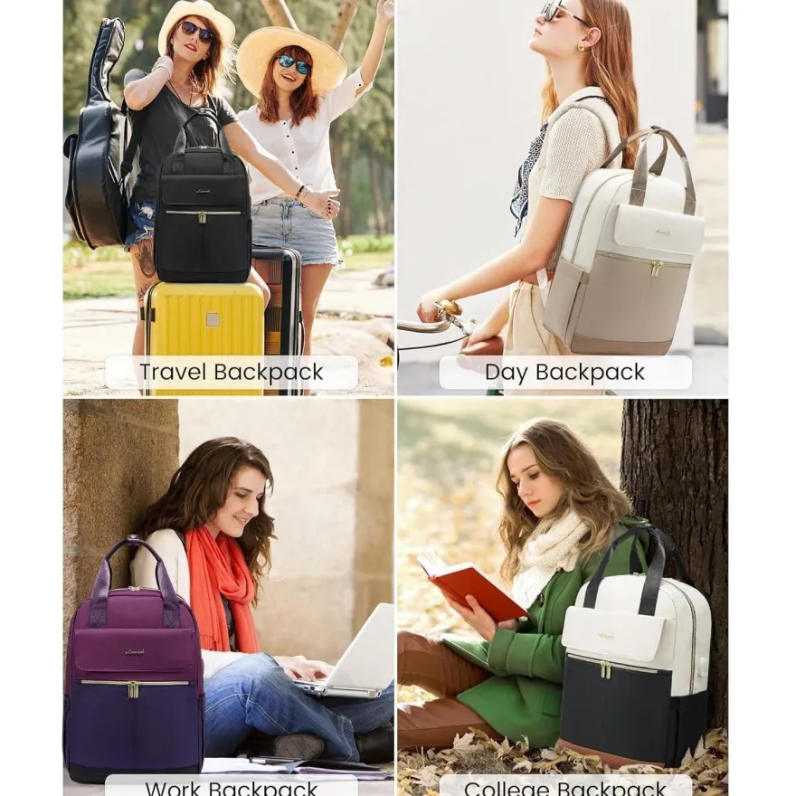 Lovevook Rucksack Damen 15,6 Zoll Laptopfach & USB Ladeanschluss, Wasserdicht