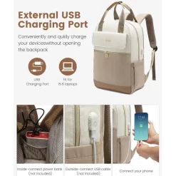 Lovevook Rucksack Damen 15,6 Zoll Laptopfach & USB Ladeanschluss, Wasserdicht