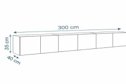 Lowboard PARIS 300 cm Weiß Matt - TV-Schrank Soft Close - LED optional